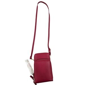 Mali Lilu Red Faux Leather‎ Crossbody Phone Wallet Bag with Gold Zippers